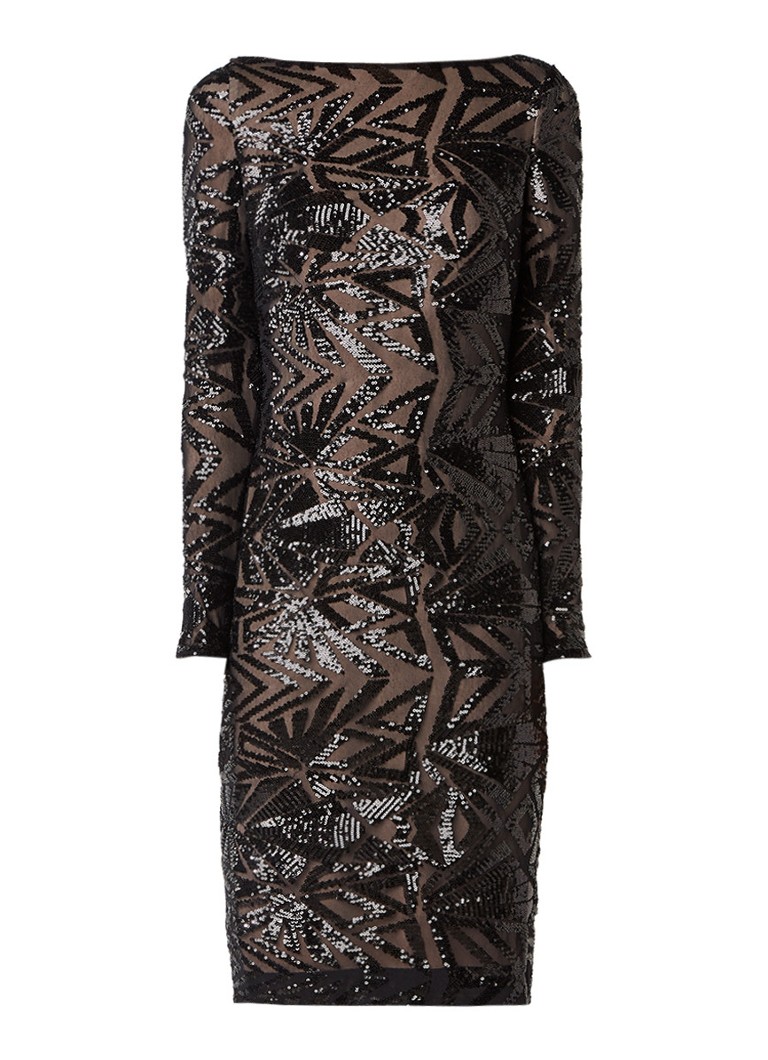 Ralph Lauren Midi-jurk met lange mouw en pailletten zwart
