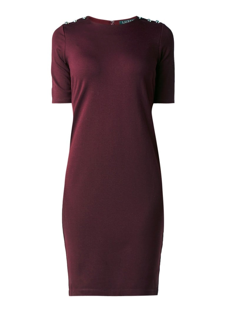 Ralph Lauren Bodycon jurk met detail op schouders aubergine