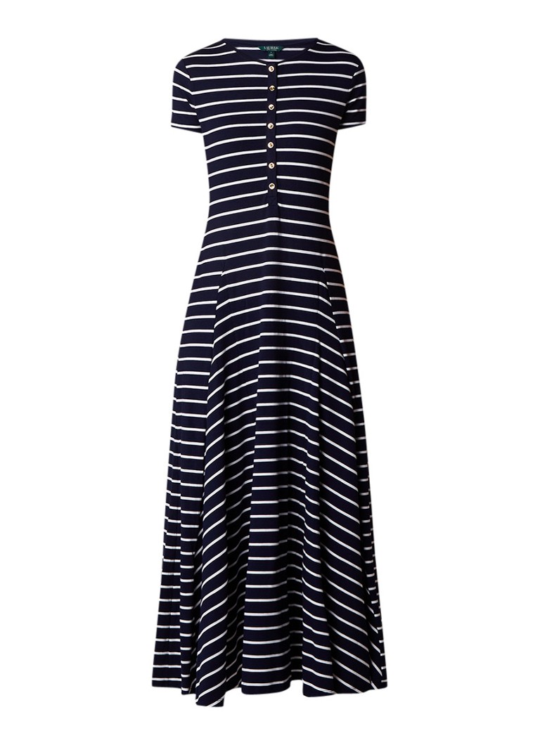Ralph Lauren Maxi-jurk van jersey met streepdessin donkerblauw