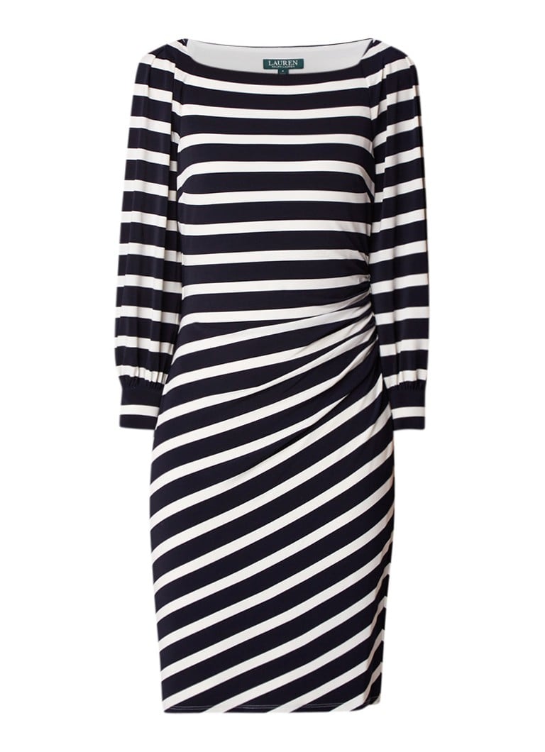 Ralph Lauren Midi-jurk met streepdessin en plooidetails donkerblauw