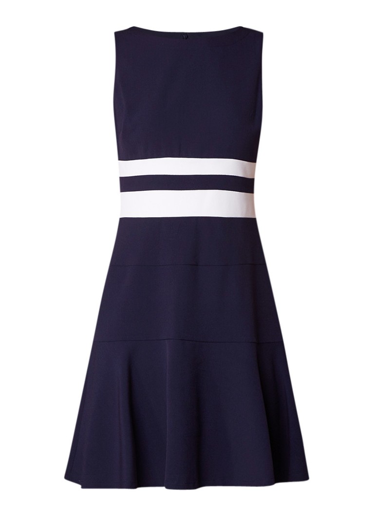 Ralph Lauren A-lijn jurk met ronde hals en streepdetail donkerblauw