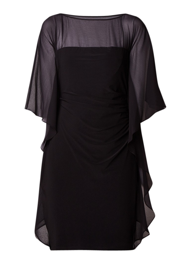 Ralph Lauren Kokerjurk met draperie en contraststof zwart