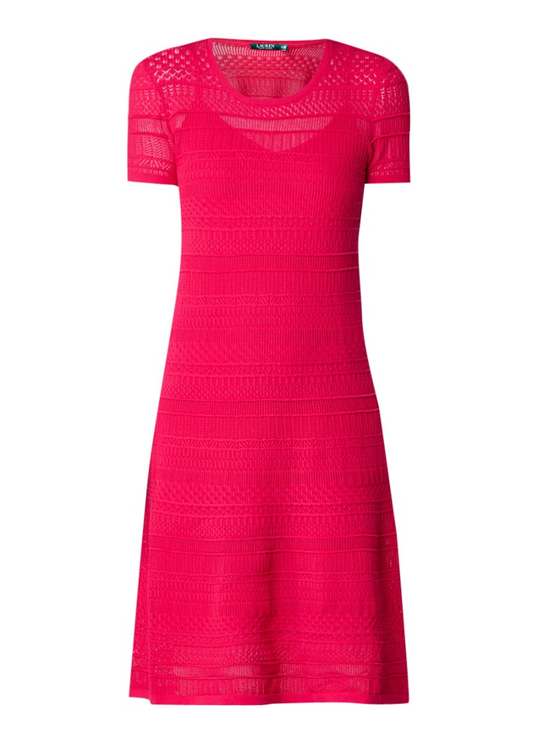 Ralph Lauren Gebreide jurk met opengewerkt patroon fuchsia