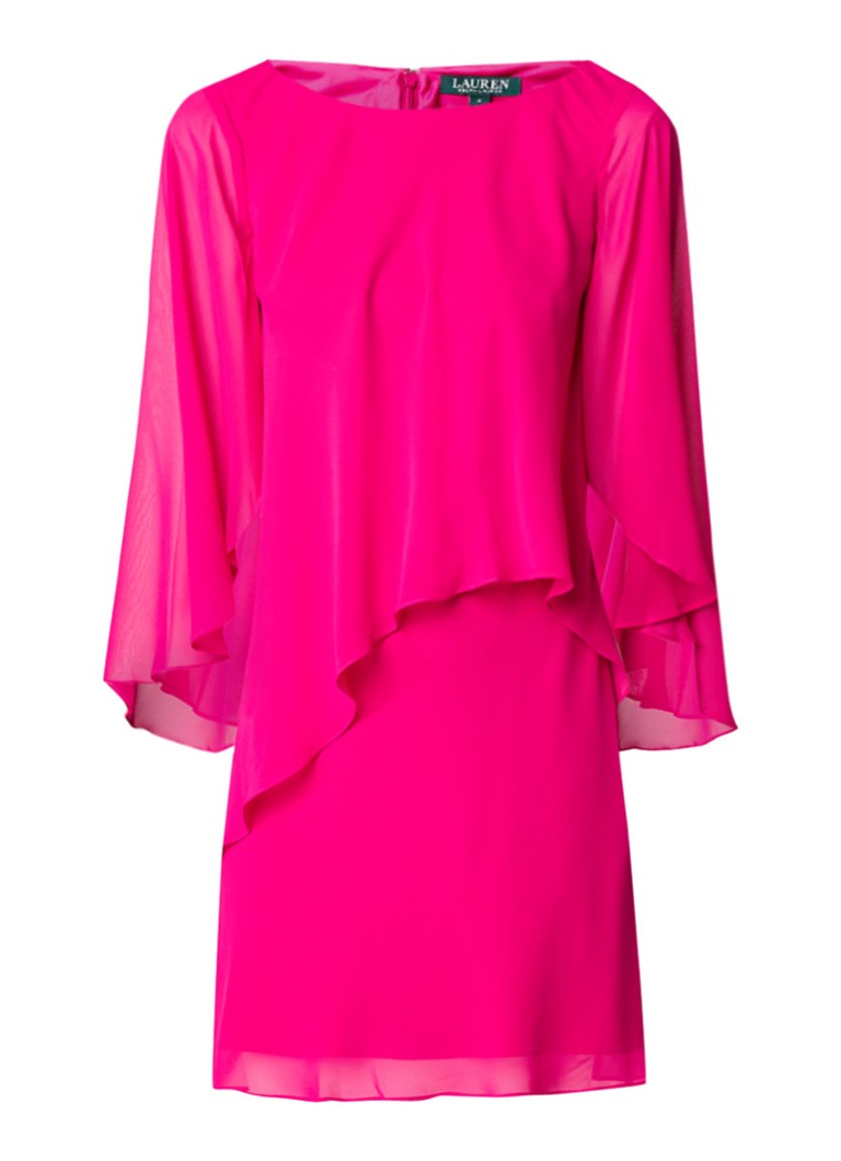 Ralph Lauren Tuniekjurk met overlay en volantmouw fuchsia