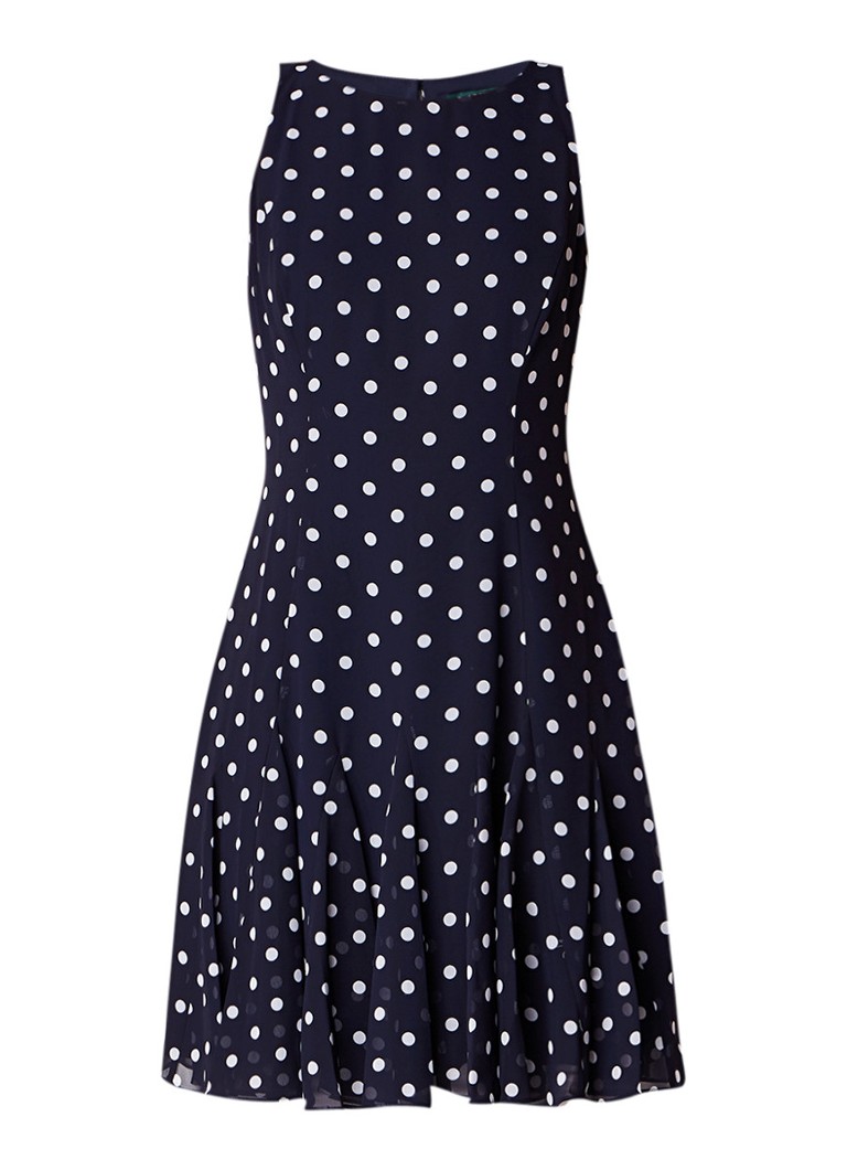 Ralph Lauren Cosmina A-lijn jurk met gestipt dessin donkerblauw