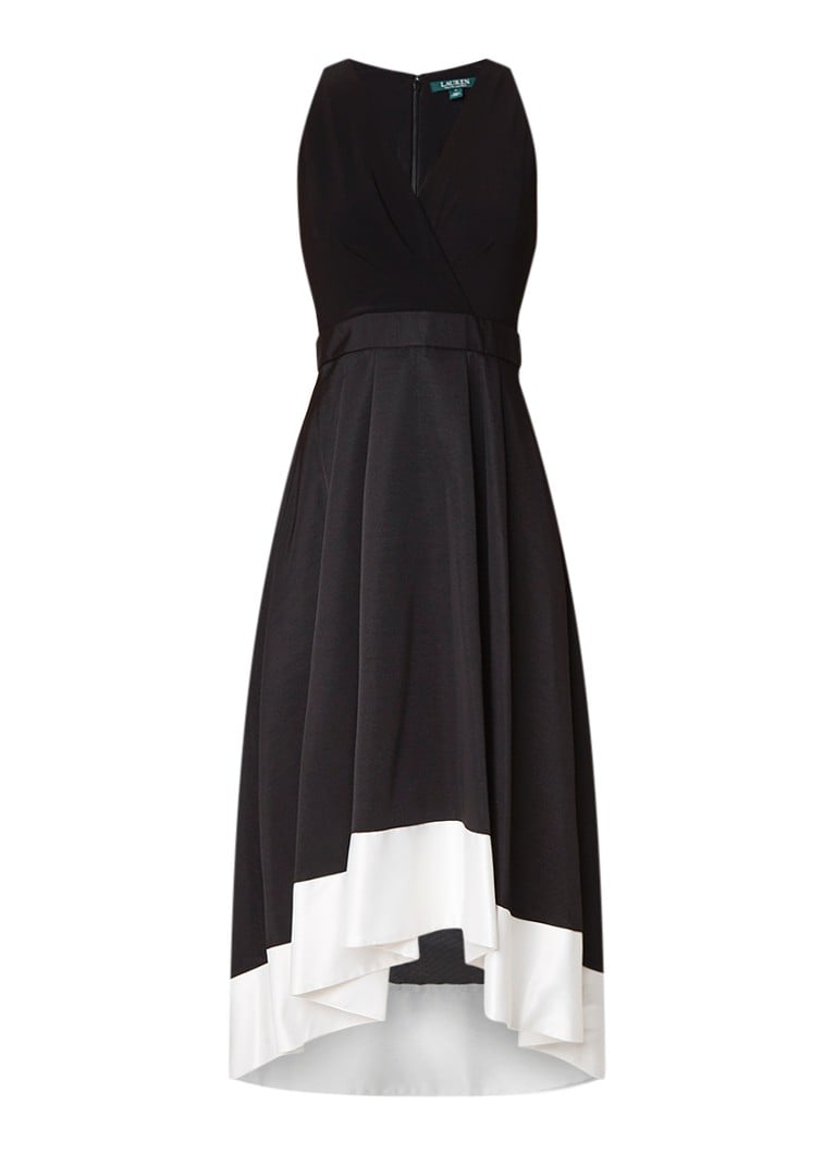 Ralph Lauren Asymmetrische maxi-jurk met inzet van satijn zwart