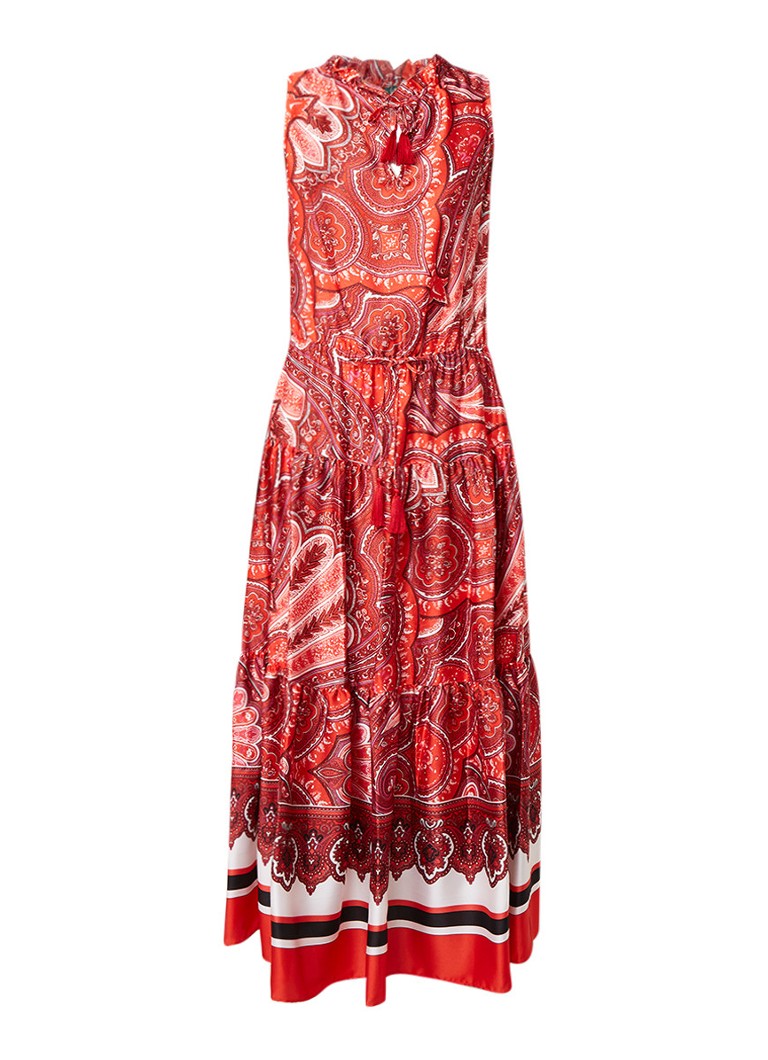 Ralph Lauren Maxi-jurk met paisleyprint en taillekoord kersenrood