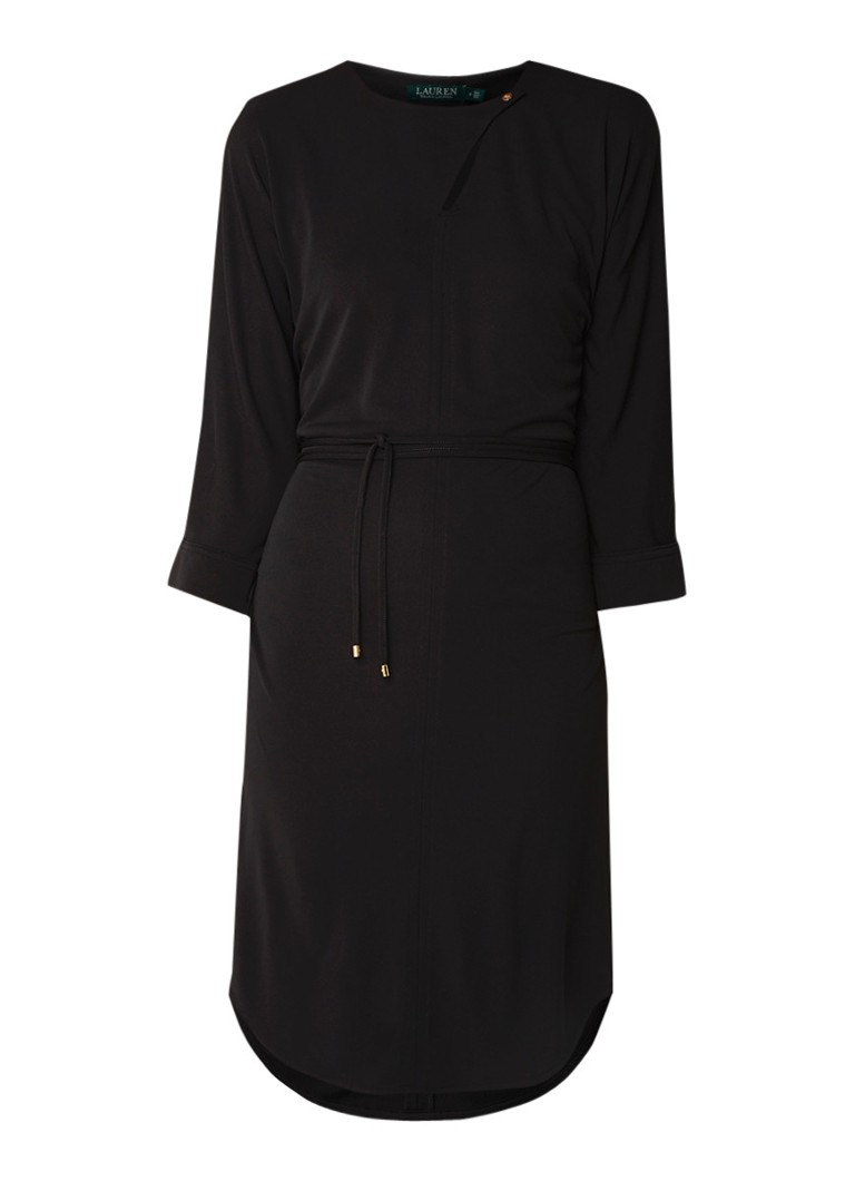 Ralph Lauren Midi-jurk met strikceintuur en keyhole zwart