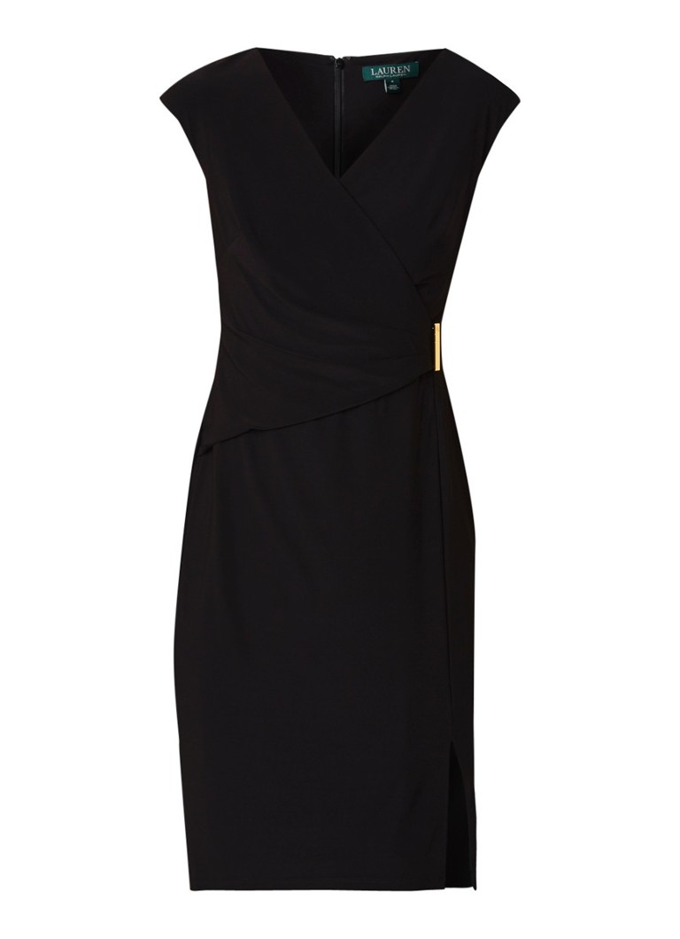 Ralph Lauren Aideena midi-jurk van jersey met V-hals en overslag zwart