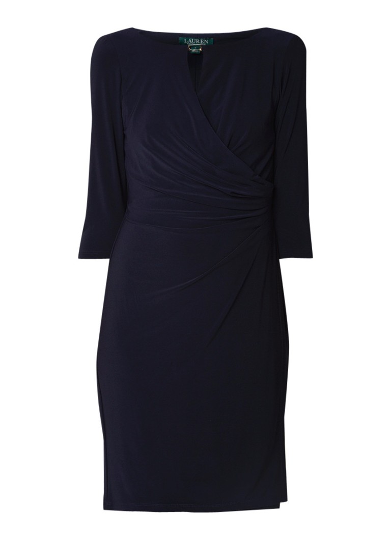 Ralph Lauren Kelby midi-jurk van jersey met draperie en overslag donkerblauw
