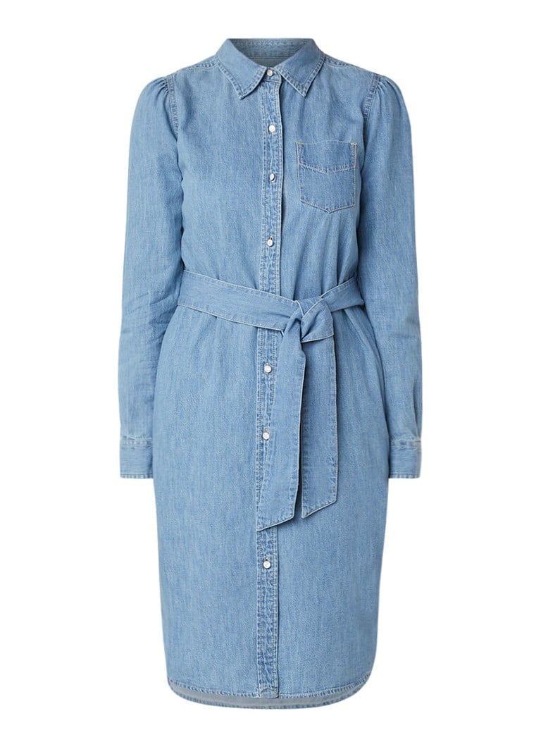 Ralph Lauren Blousejurk van denim met strikceintuur indigo