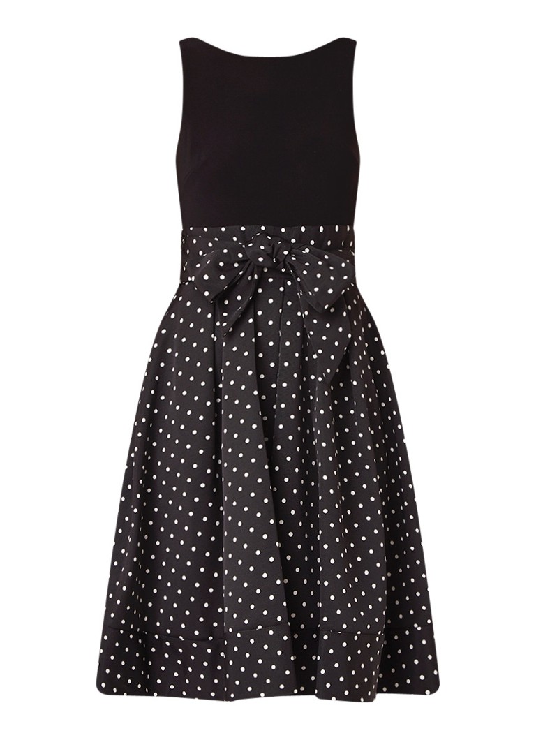 Ralph Lauren A-lijn jurk met gestipt dessin en strikceintuur zwart