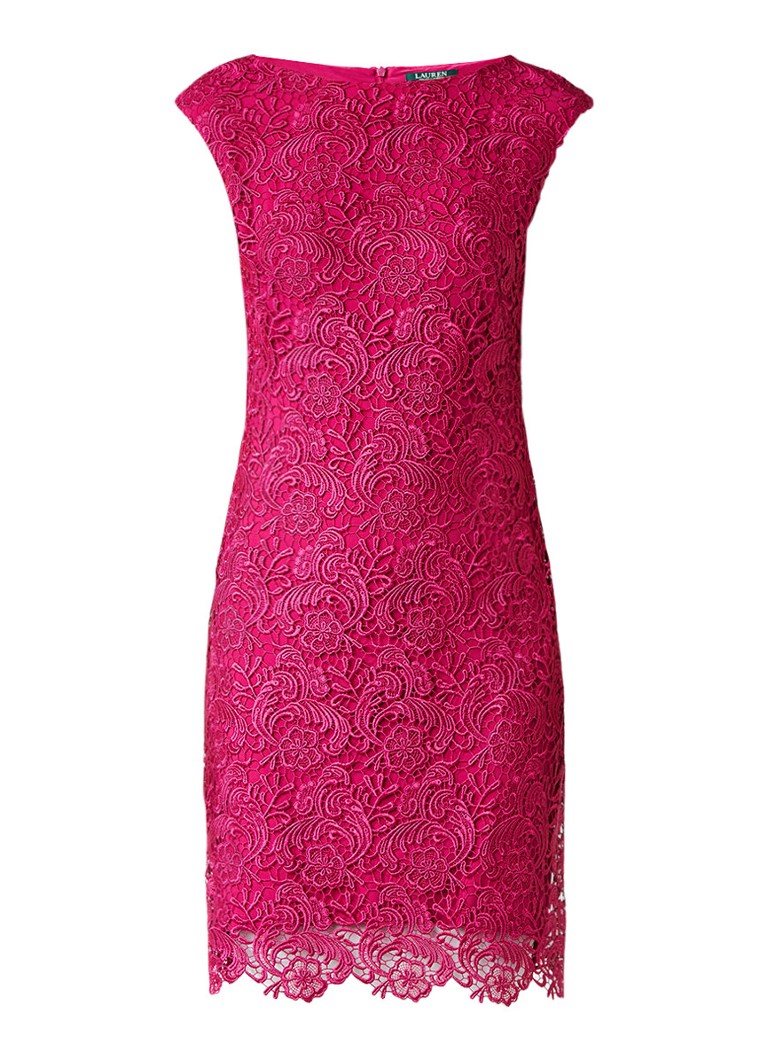 Ralph Lauren Kokerjurk van kant met kapmouw roze
