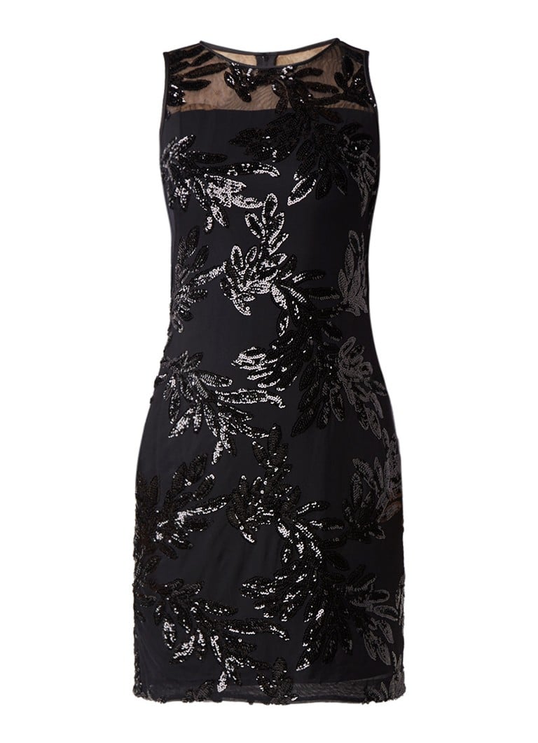 Ralph Lauren Midi-jurk met mesh en pailletten zwart