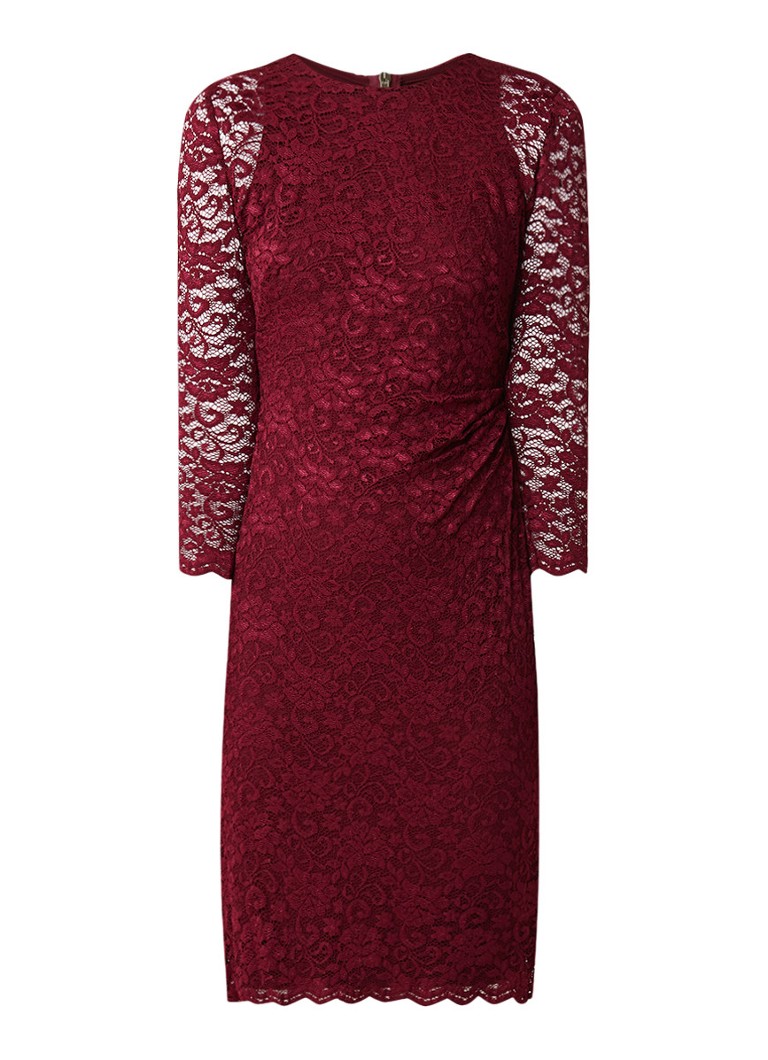 Ralph Lauren Fitted jurk van kant met stretch bordeauxrood