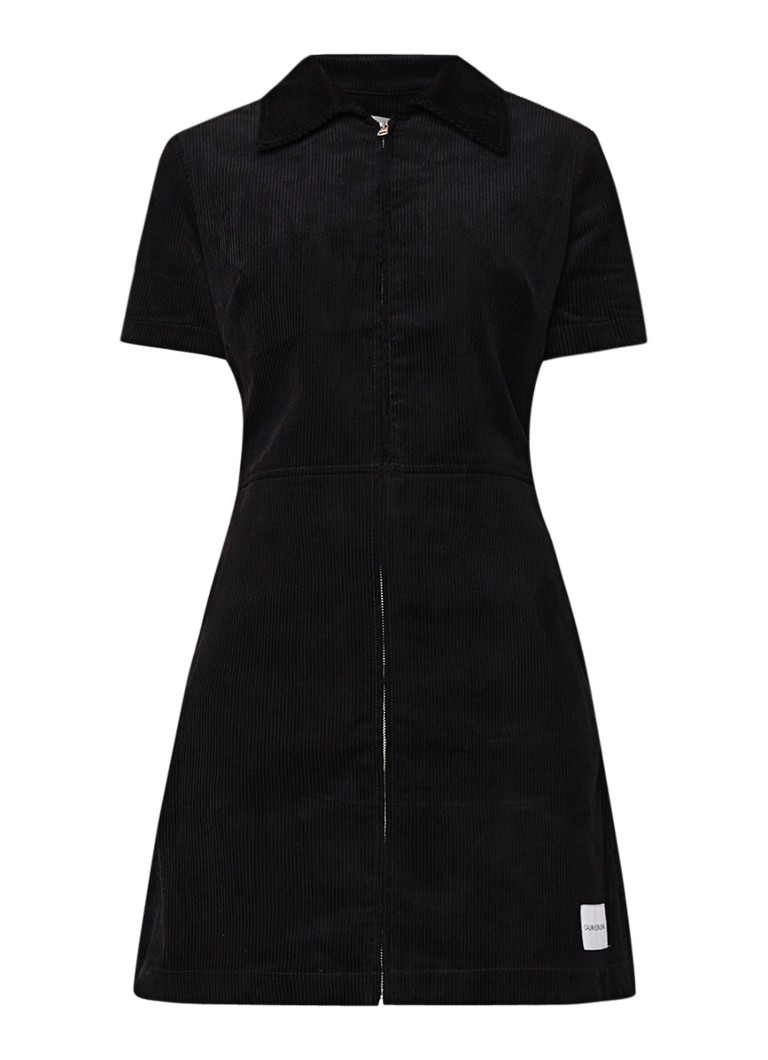 Calvin Klein Mini-jurk van corduroy met kraag zwart