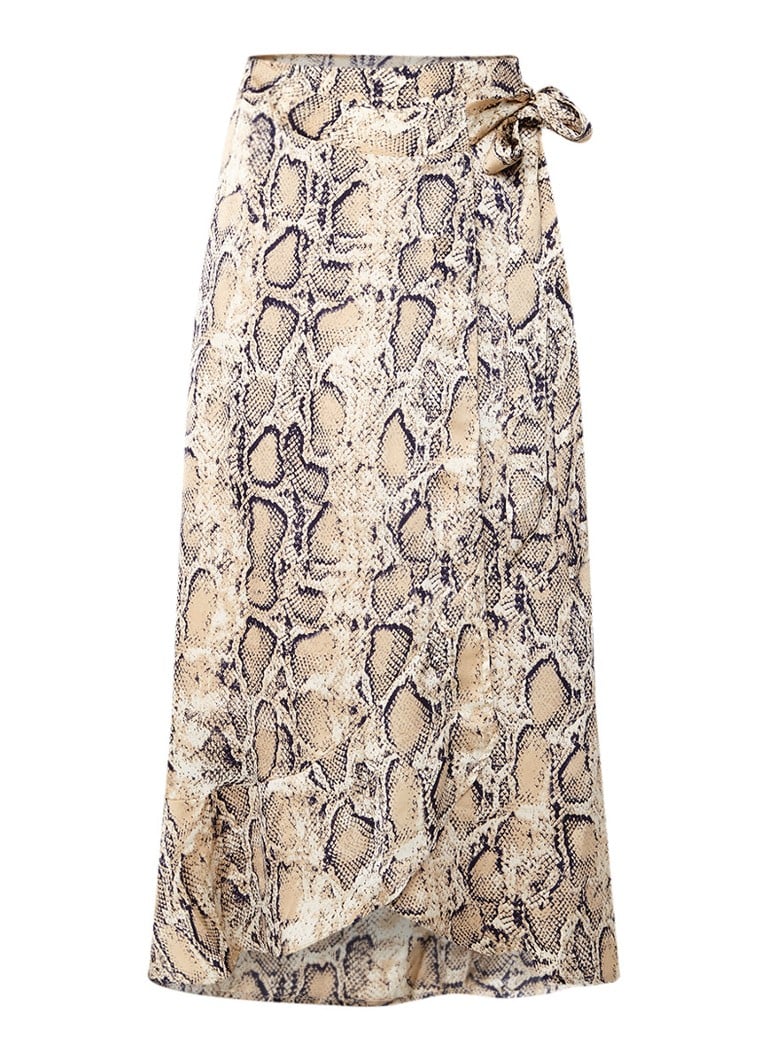 Selected Femme Snake midirok van satijn met slangendessin beige