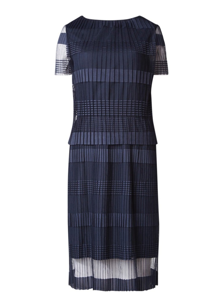 Selected Femme Flilja jurk met overlay en plissé middenblauw