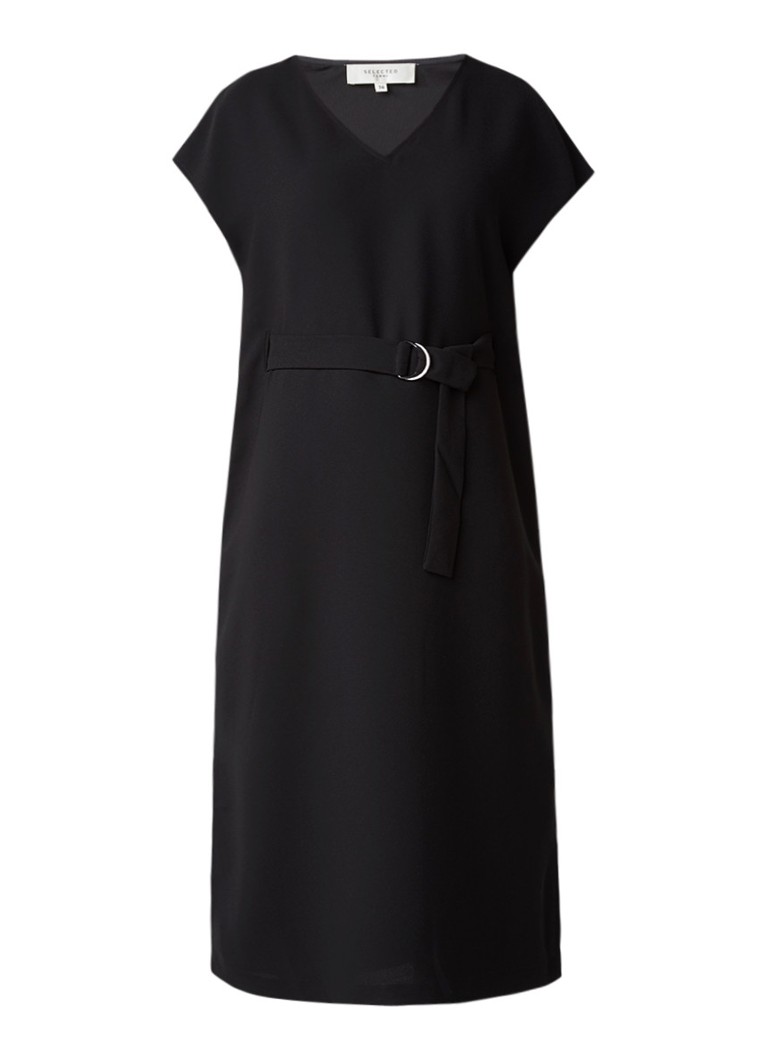Selected Femme Newa midi-jurk met ceintuur en split zwart