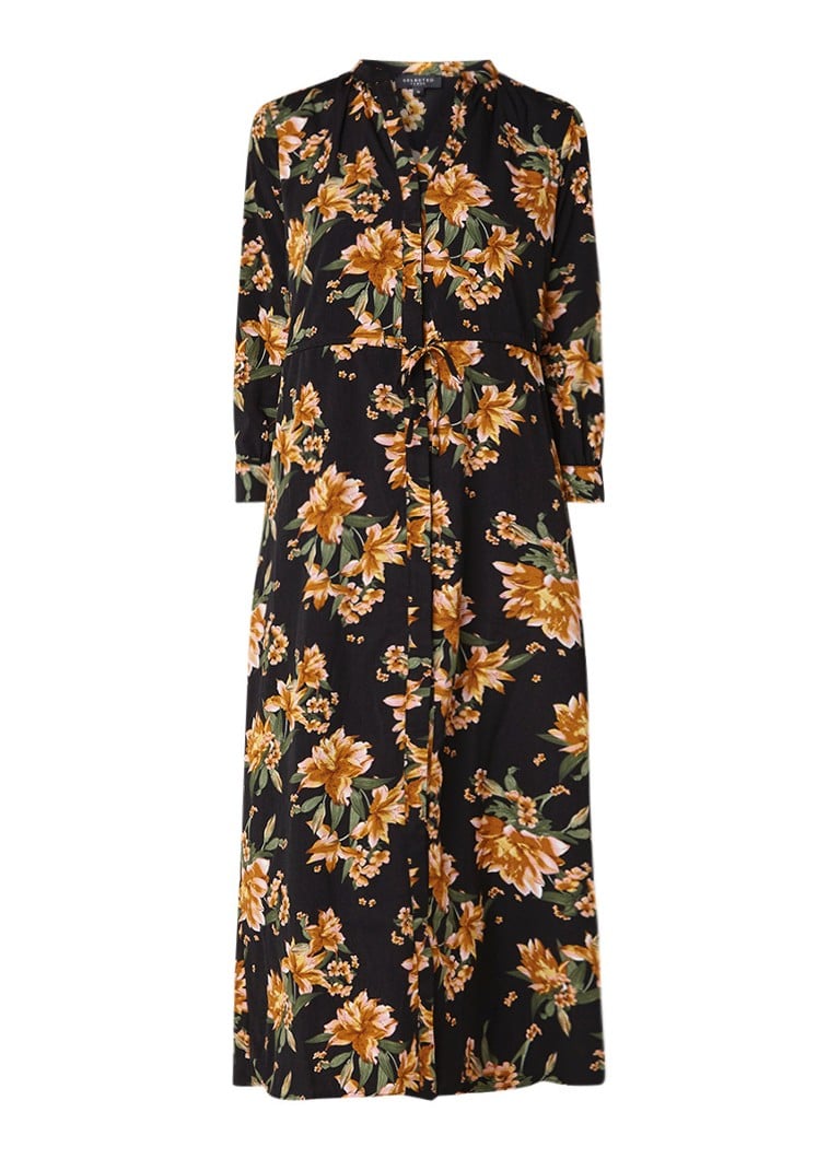 Selected Femme Damina maxi blouse-jurk met bloemendessin zwart