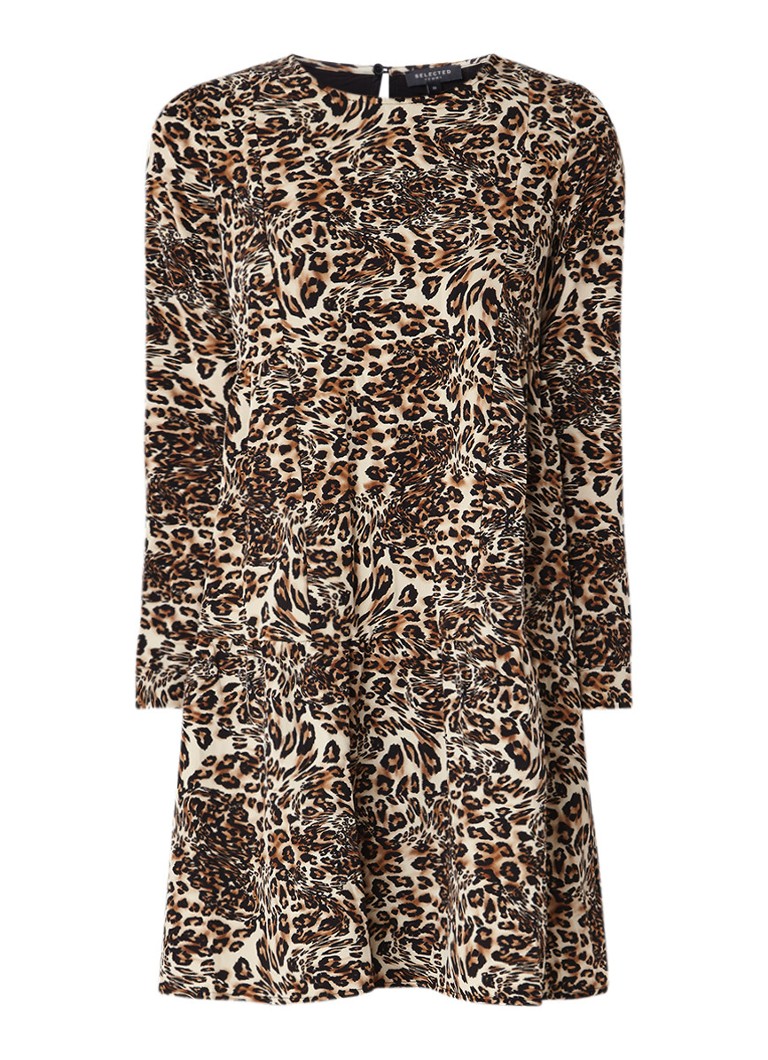 Selected Femme Alberte A-lijn jurk met luipaarddessin donkerbeige