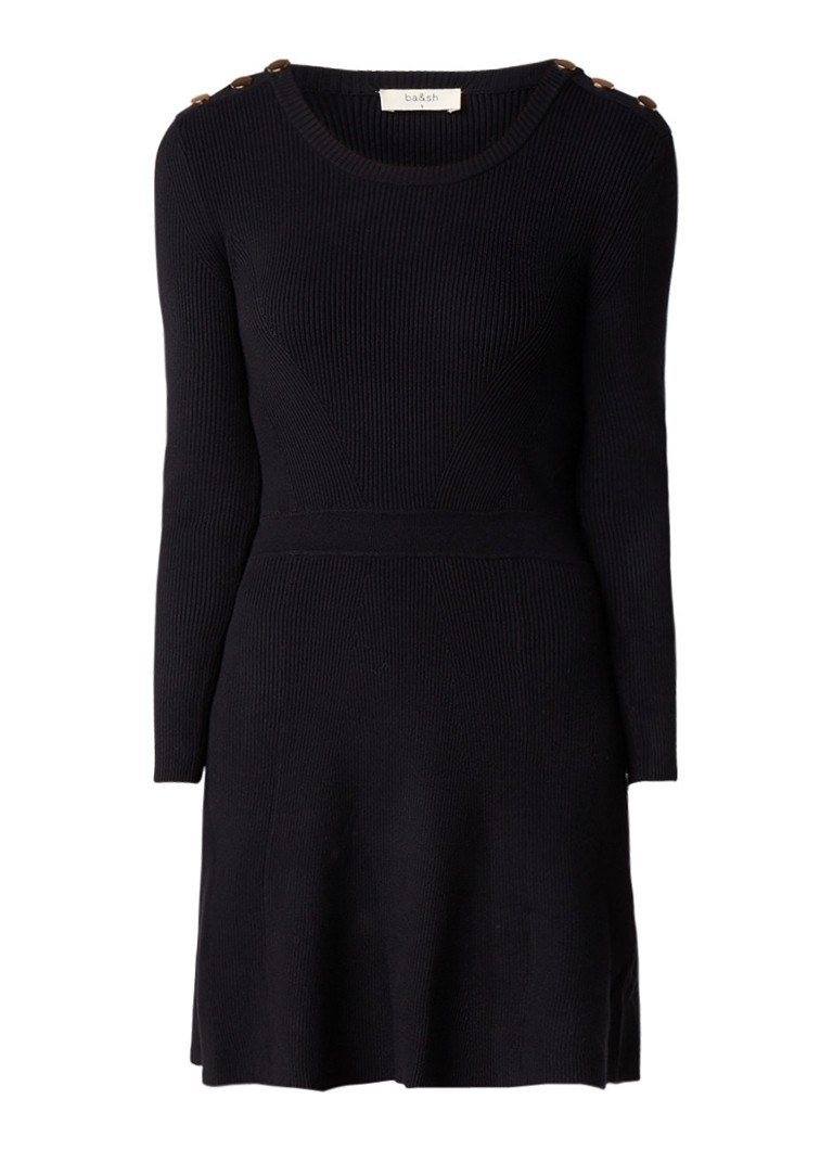 BA&SH Kilim ribgebreide A-lijn jurk met metallic knopen zwart