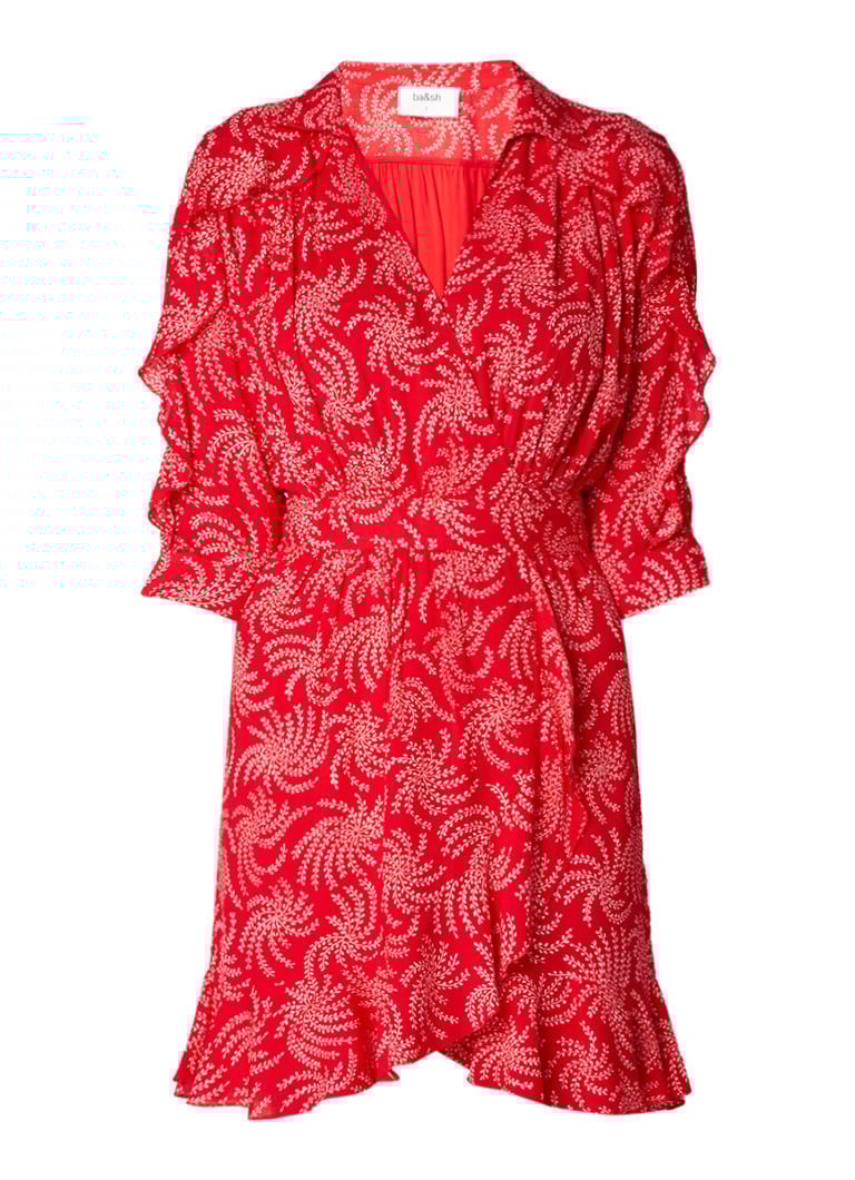 BA&SH Corazon wikkeljurk met ruches en dessin donkerblauw
