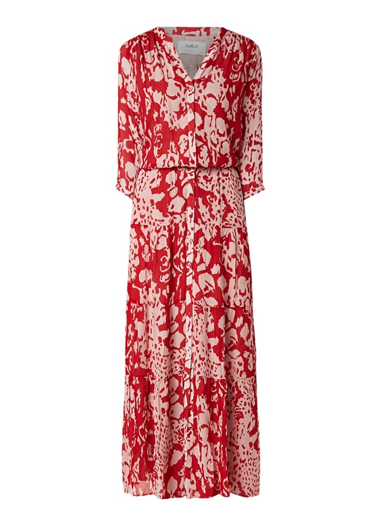 BA&SH Blake maxi blousejurk met dessin rood