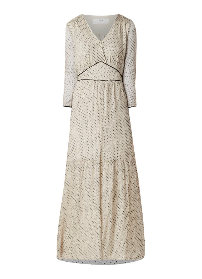 BA&SH Despina maxi-jurk van zijde met print gebroken wit