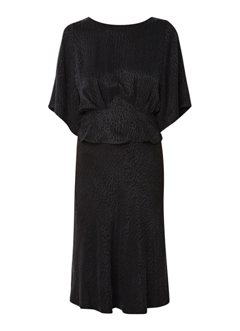 BA&SH Lola midi-jurk van cupro met micro luipaardprint zwart