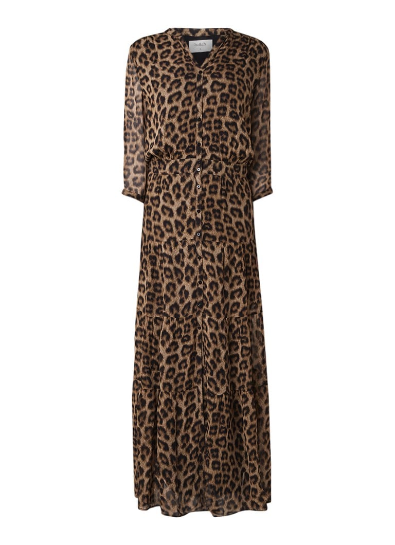 BA&SH Flake maxi blousejurk met luipaarddessin bruin