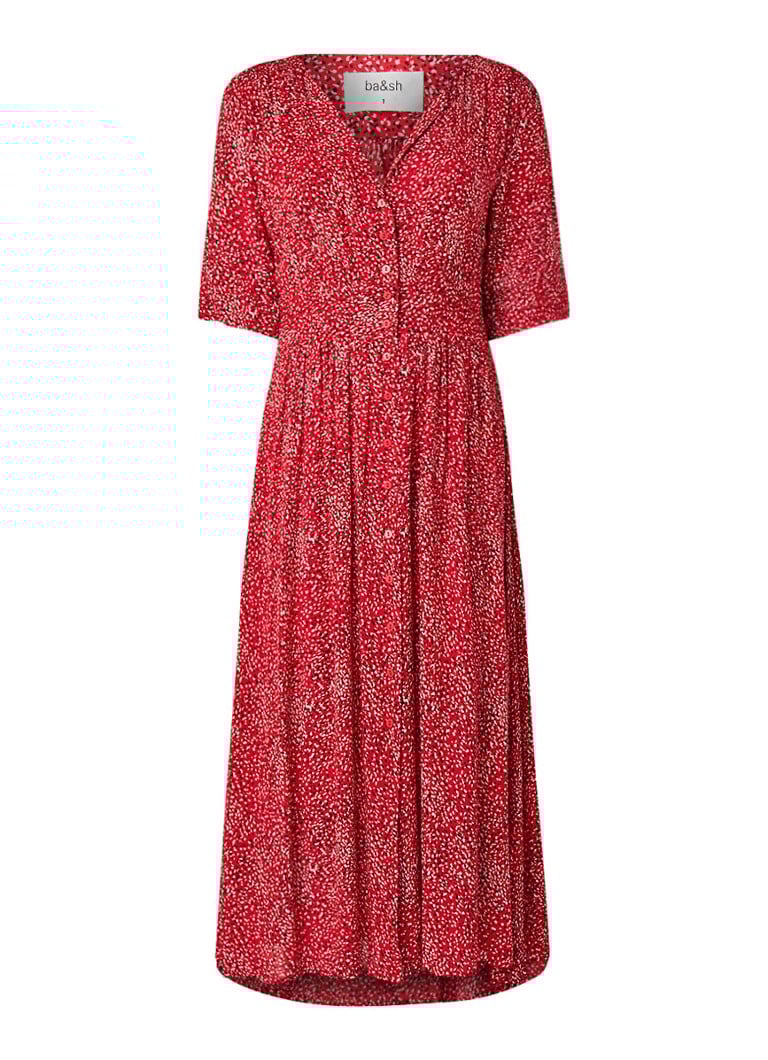 BA&SH Azala maxi blouse-jurk met dessin rood