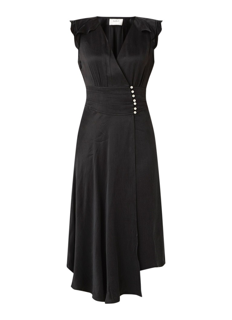 BA&SH Coralie mouwloze midi-jurk van satijn met split zwart