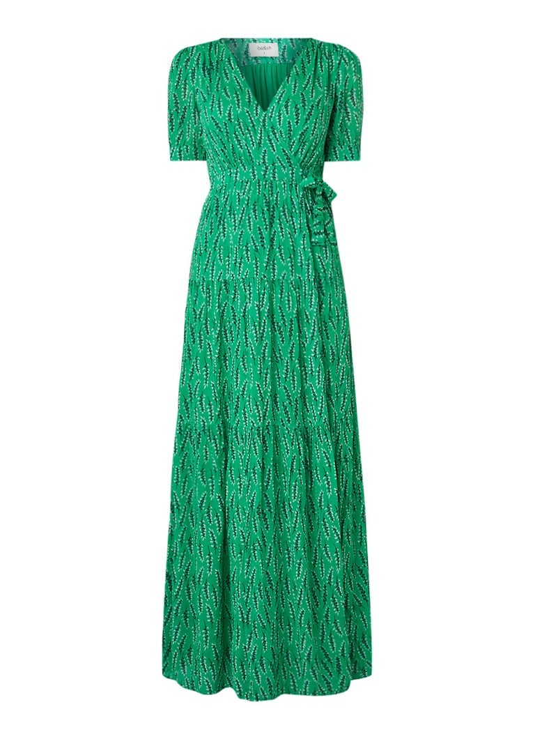 BA&SH Corn maxi wikkeljurk met dessin flessengroen
