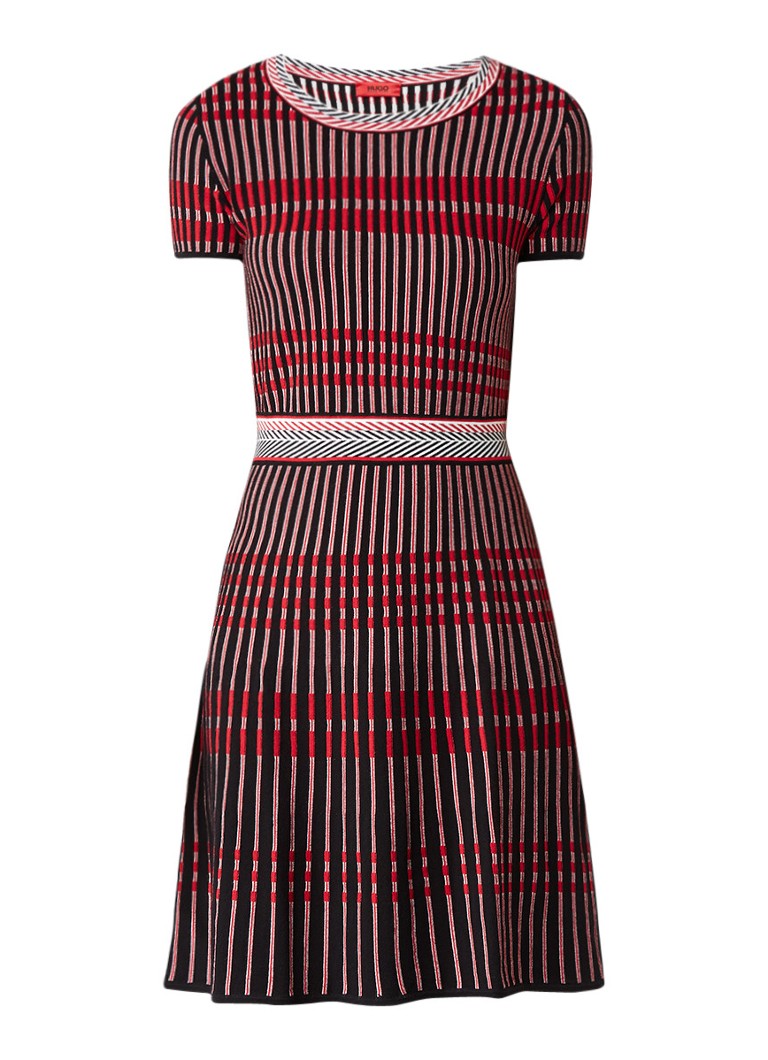 Hugo Boss Suzetta fijngebreide midi-jurk met streepdessin rood