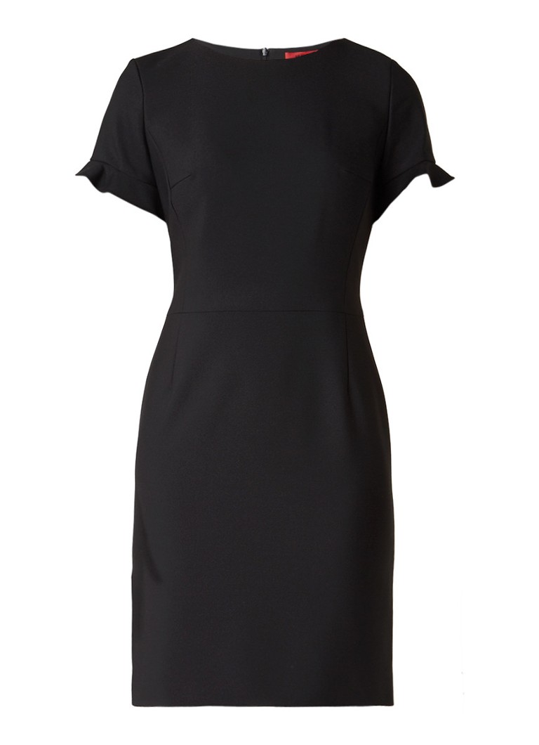 Hugo Boss Kamire midi-jurk met korte volantmouw zwart