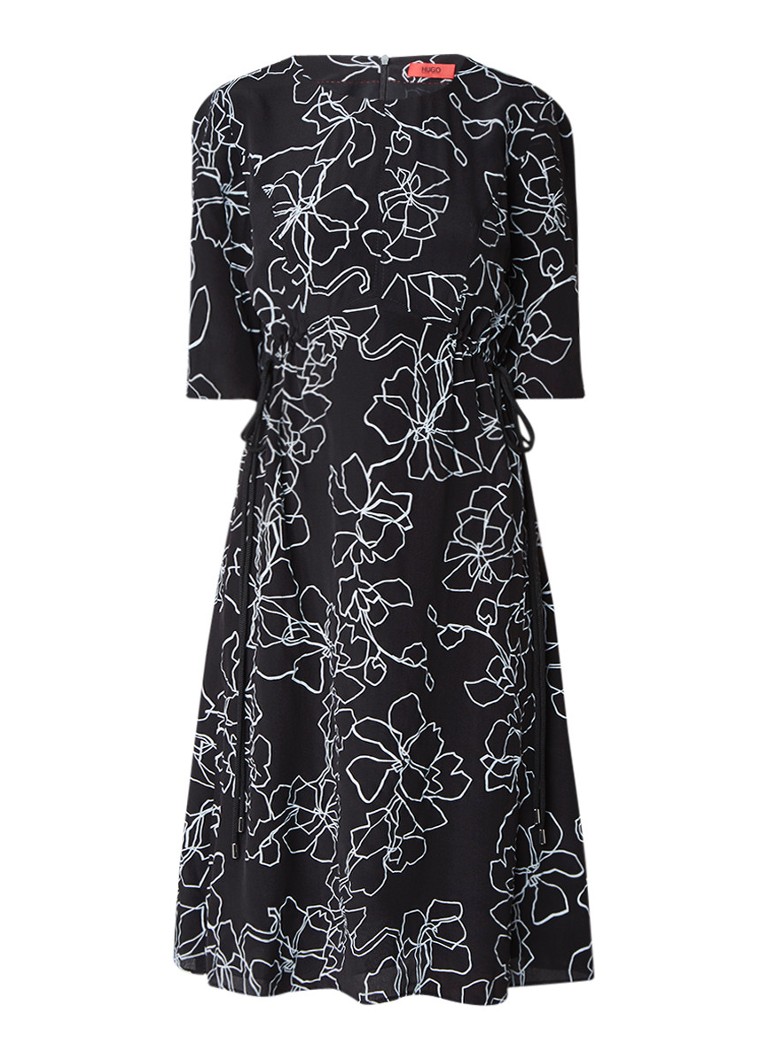 Hugo Boss Kanatha A-lijn jurk van zijde met taillekoord zwart