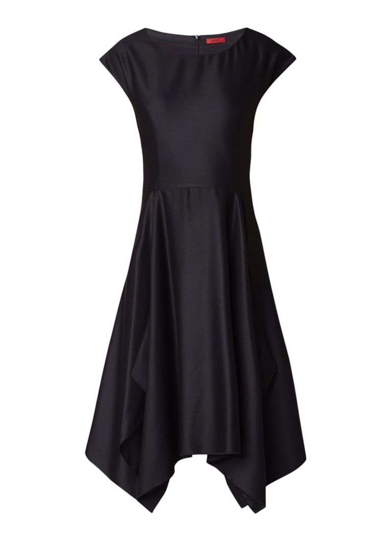 Hugo Boss Kestelle A-lijn jurk van satijn met deelnaden zwart
