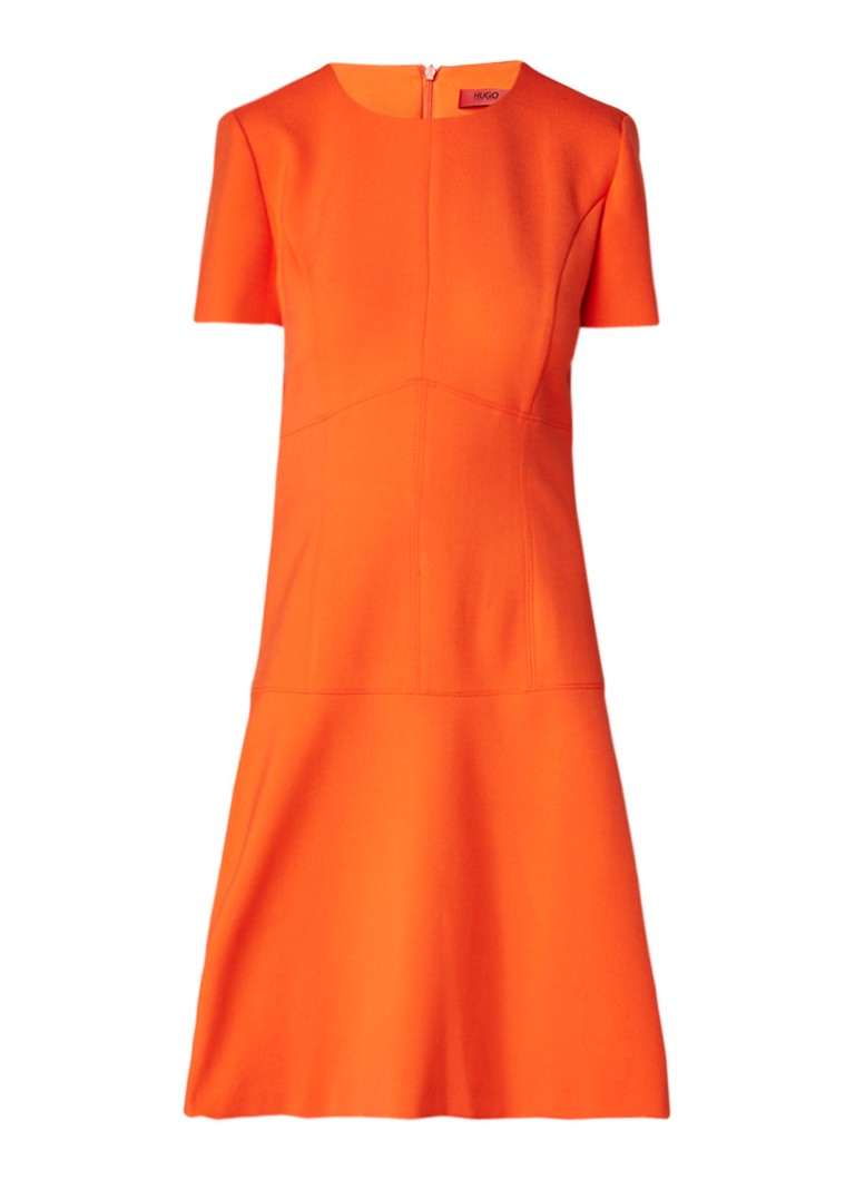 Hugo Boss Karlia A-lijn jurk met ronde hals oranje