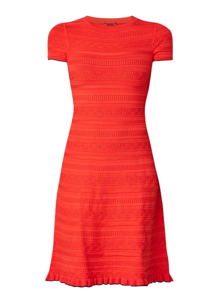 Hugo Boss Sawani fijngebreide midi-jurk met ingeweven dessin rood