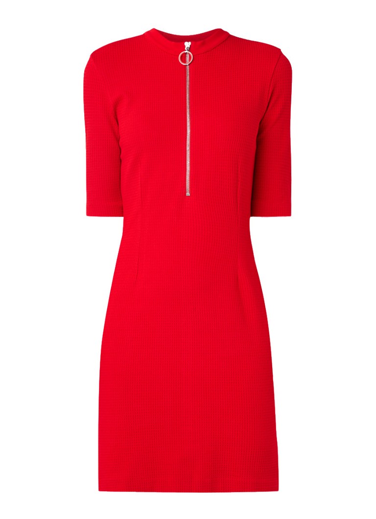 Hugo Boss Niela fijngebreide jurk met halve rits rood