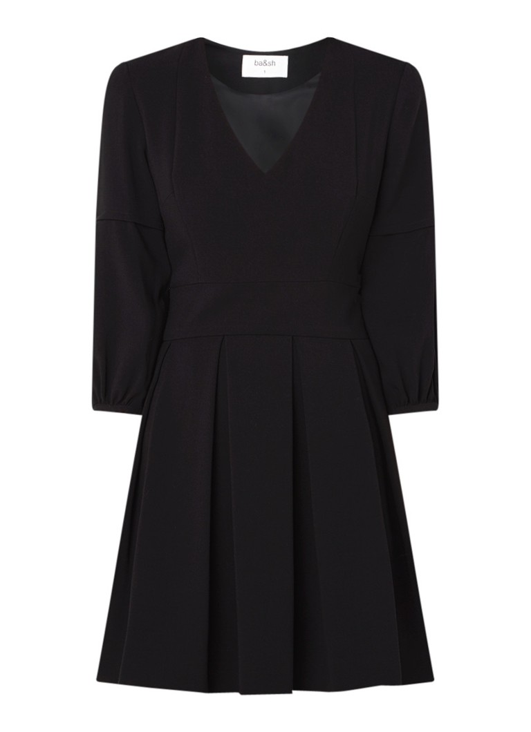 BA&SH Tynda A-lijn jurk met plooidetails en siernaden zwart