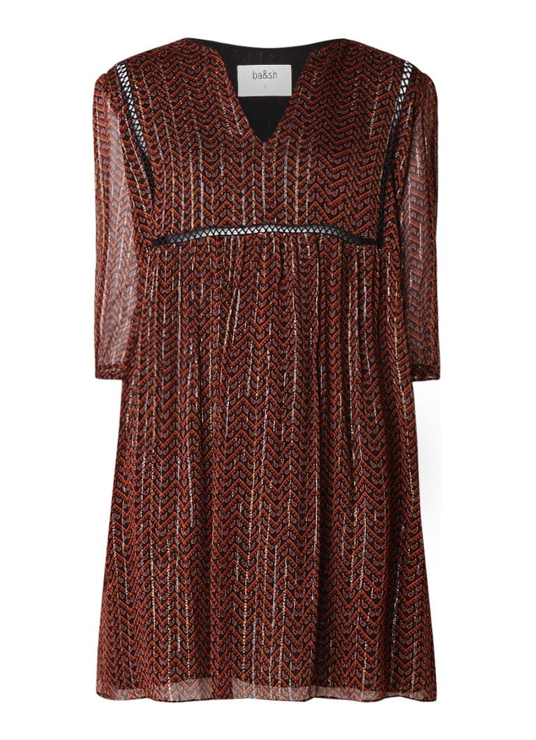 BA&SH Willow semi-transparante mini-jurk met dessin en glansdraad donkerbruin
