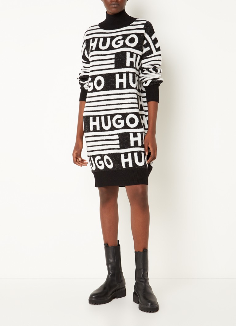 HUGO BOSS Sisminy mini trui jurk in wolblend met ingebreid logo patroon
