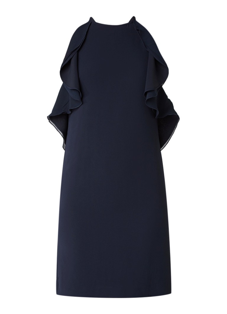 Reiss Korte crêpe halterjurk met volants donkerblauw