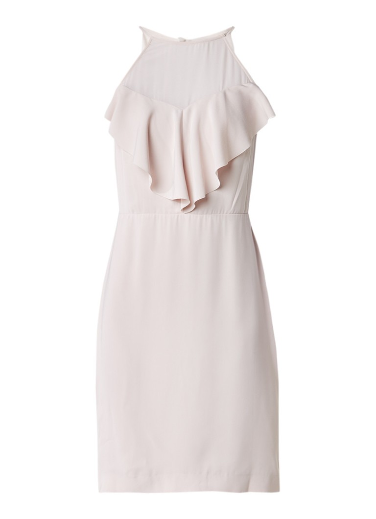 Reiss River jurk met semi-transparant detail en volant lichtroze