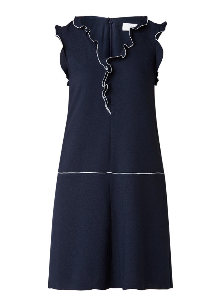 Reiss Vivienne midi-jurk met ruches donkerblauw