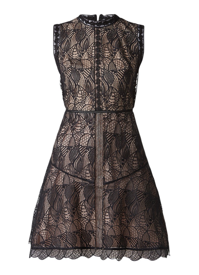 Reiss Tori A-lijn jurk met overlay van kant zwart