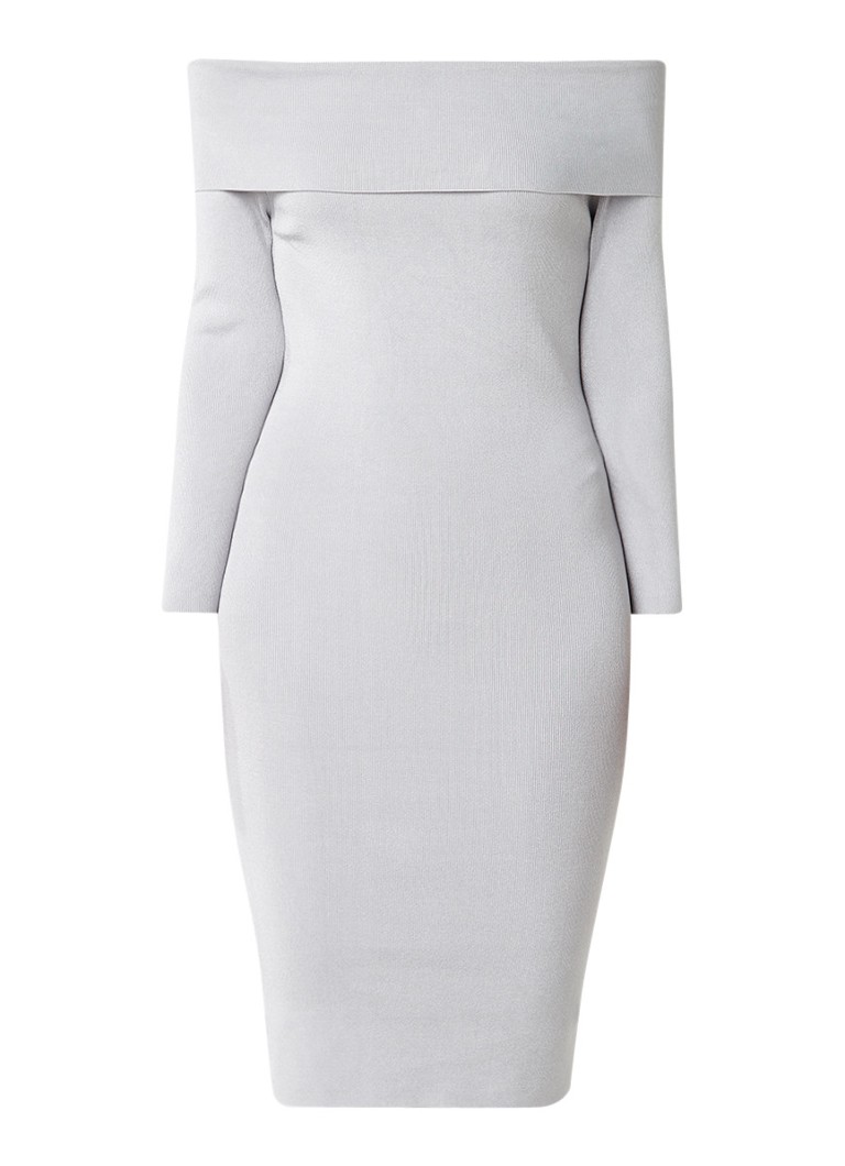 Reiss Madeline fijngebreide off shoulder midi-jurk lichtgrijs
