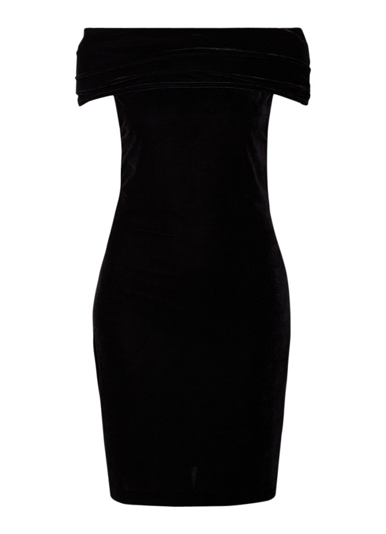 Reiss Verity off shoulder mini-jurk van fluweel zwart